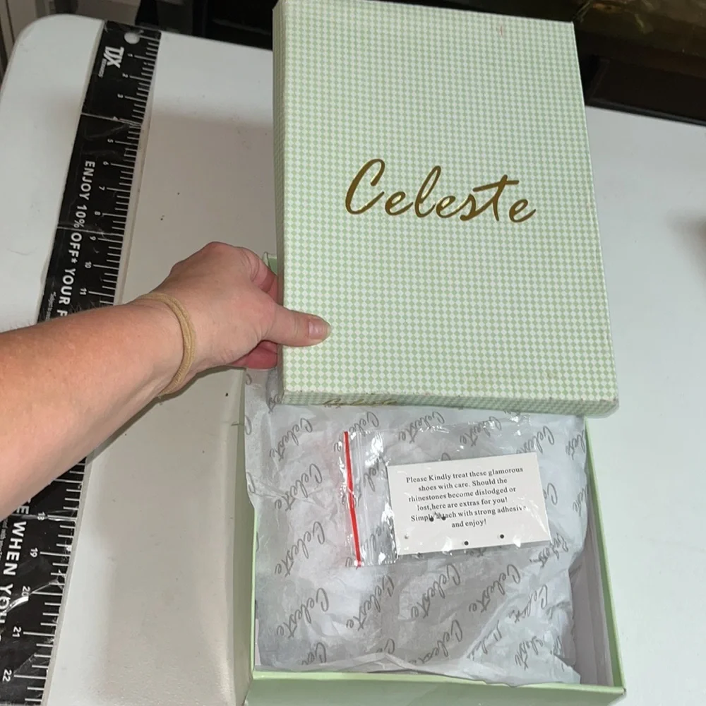 Celeste size 10 silver embellished sandal Extra sequins 3.5”wedge heel
